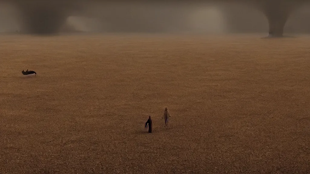 Image similar to Among Us, film still from the movie directed by Denis Villeneuve with art direction by Salvador Dalí, wide lens