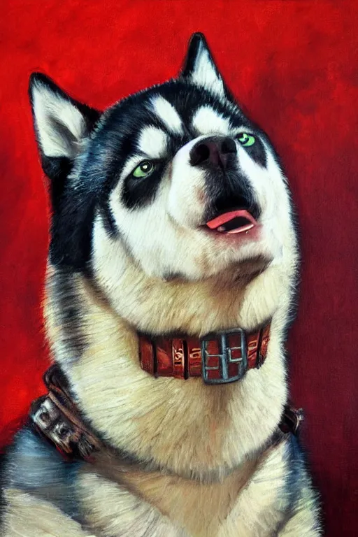 Prompt: a portrait painting of a husky in cowboy costume in the style of anime, character design, a fistful of dollars, per un pugno di dollari