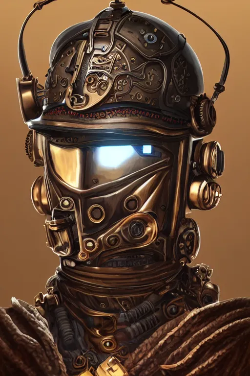 Image similar to steampunk helmet fantasy art mask robot ninja stylized digital illustration sharp focus, elegant intricate digital painting artstation concept art global illumination ray tracing advanced technology chaykin howard and campionpascale and cooke darwyn and davis jack