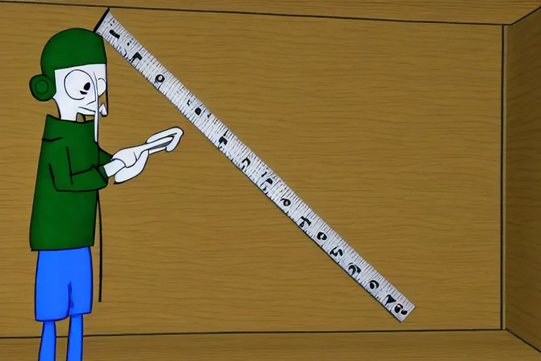 Image similar to baldi from baldi's basics with a wooden ruler and looking angry, hd, 8 k, 3 d design