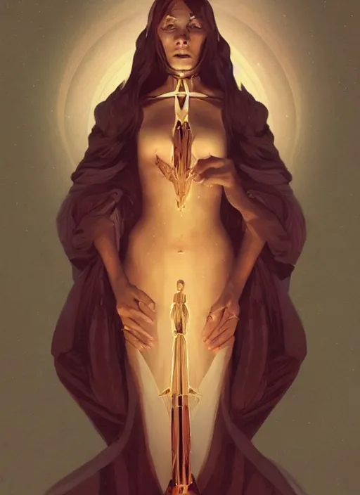 Image similar to tarot!!, high priestess, no noise, elegant, concept art, sharp focus, beautiful face!!, digital art, smooth defined outlines!!, human anatomy, human structure, vector background, dark fantasy, by Brom, trending on Artstation, Tom Bagshaw, Sargent