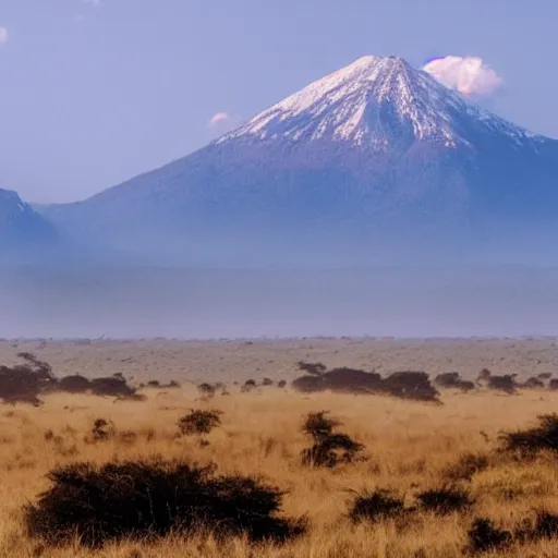 Prompt: an expansive cinematic mystical savanna with a mighty mountain in the background