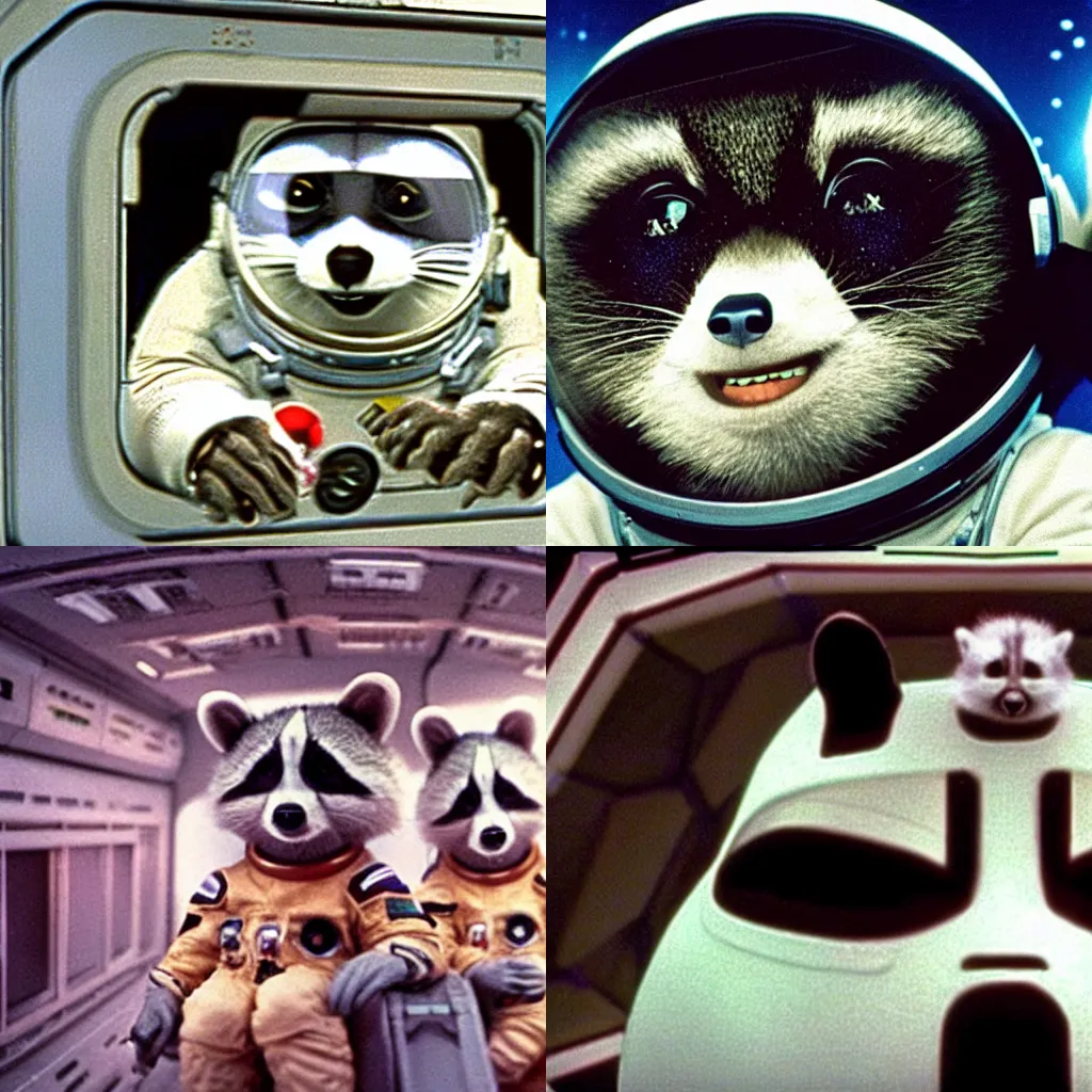 Prompt: astronaut raccoons in the movie 2001 A Space Odyssey