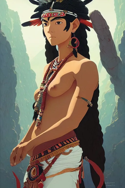 Image similar to woman of q'eros, peru amazon tribe, finely detailed perfect face, exquisite details, fire magic, mid view, design on a white background, by studio muti, greg rutkowski makoto shinkai takashi takeuchi studio ghibli