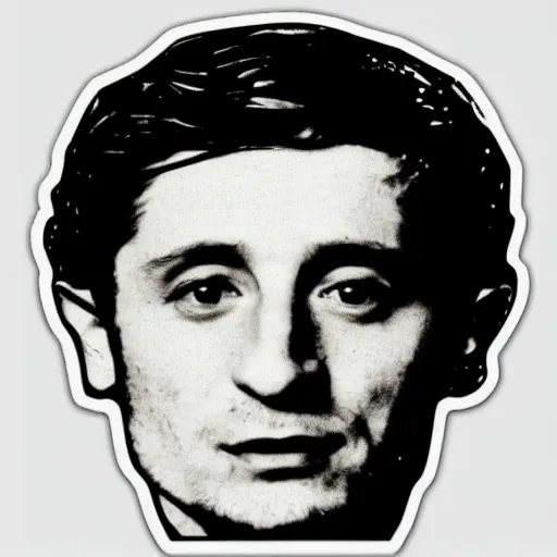 Image similar to vladimir zelenskiy. face like in his photographs. intricate sticker design by andy warhol
