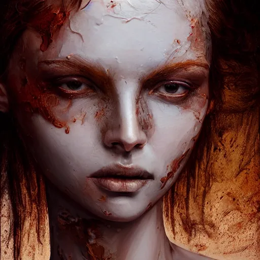 Image similar to a beautiful photorealistic portrait of lilith, made of clay covered in clay stained with mud, detailed, sharp focus, by stanley artgerm lau, wlop, rossdraws, james jean, andrei riabovitchev, marc simonetti, yoshitaka amano