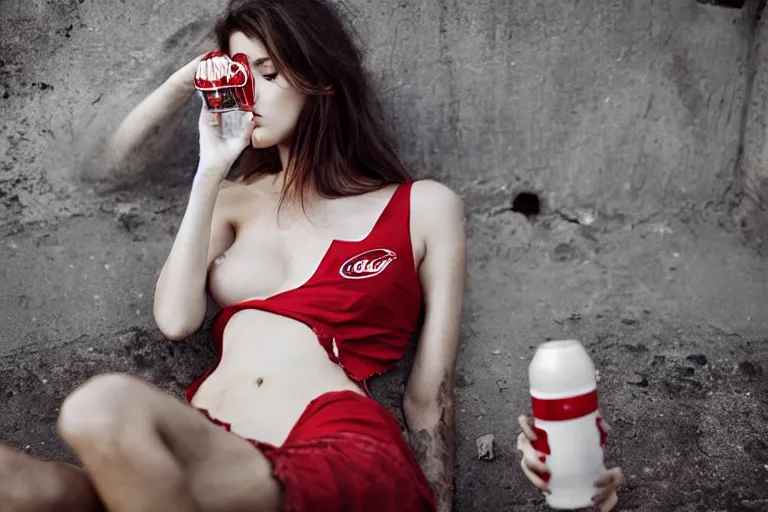 Image similar to beautiful model woman drinking a Coca-Cola by Alessio albi