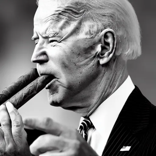 Image similar to a photo of joe biden with a cigar on his mouth