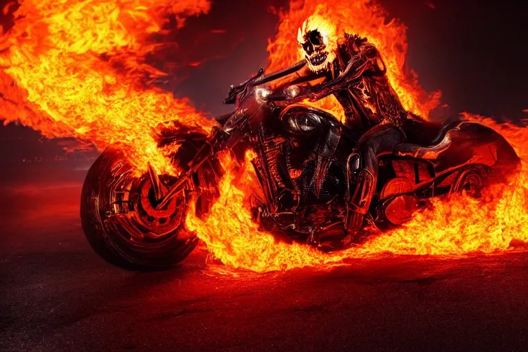 Image similar to Ghost Rider covered in violent flames staring into your soul, headshot photo, high quality wallpaper, desktopography