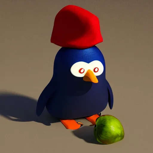 Image similar to Beautiful 3d tender of a angry blue pingüin with a hat Made strawberry dramatic lighting
