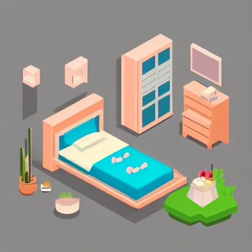 Image similar to cute isometric bedroom