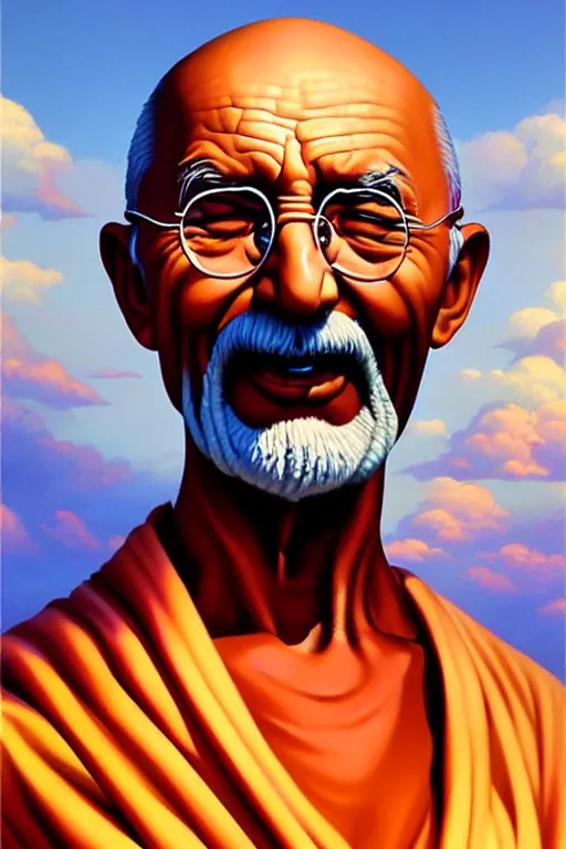 Image similar to portrait of crazed!!! nuclear!!!!!! ghandi!! statue by artgerm, rhads