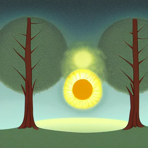 Prompt: upside down sun with trees coming out of it and enveloping it entirely, digital drawing