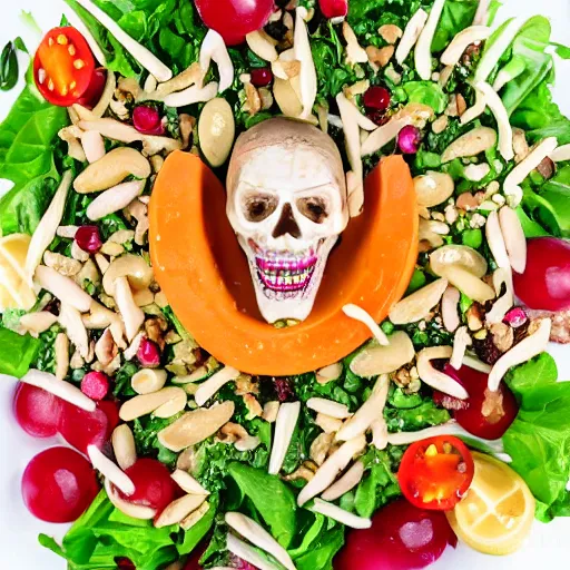 Image similar to food photography of a human teeth salad with lots of human teeth and a pinch of human teeth with a side of human teeth