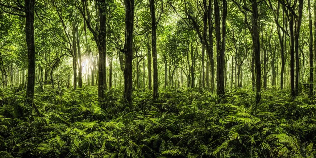 Prompt: time square but on every screen there is a forest, overgrown with plants, natural lighting, beautiful composition