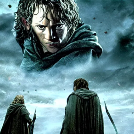 Prompt: a still of from the movie the lord of the rings : the fellowship of the ring crossover with the game dead space