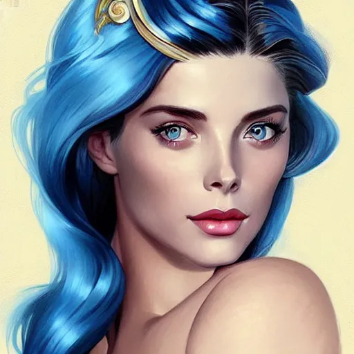 Prompt: Ashley Greene's face combined with Grace Kelly's face with blue hair as Sailor Moon, western, D&D, fantasy, intricate, elegant, highly detailed, digital painting, artstation, concept art, matte, sharp focus, illustration, art by Artgerm and Greg Rutkowski and Alphonse Mucha