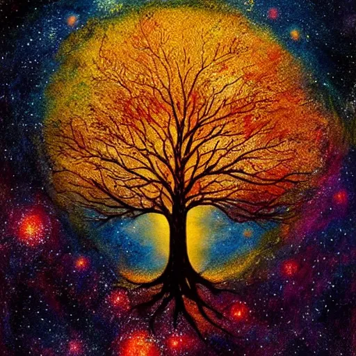 Prompt: tree of life, Galaxy Sky, A beautiful painting,4k, high detail, fantasy, high quality, high details,