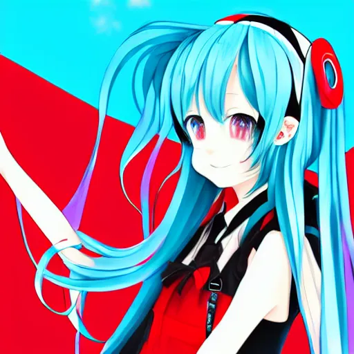 Image similar to hatsune miku on the moscow red square, high detailed anime art, trending on pixiv