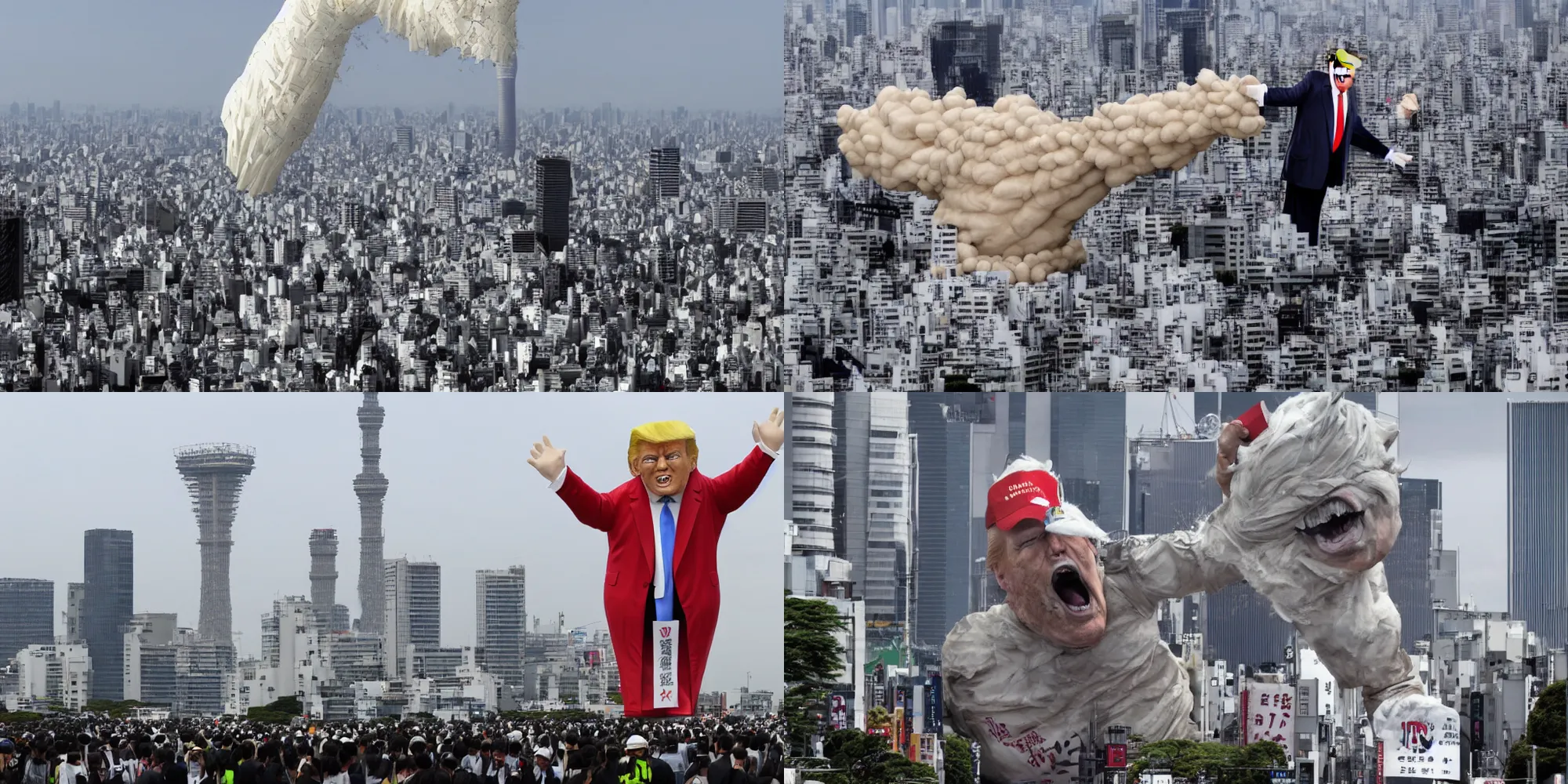 Prompt: 5 0 foot tall donald trump destroying tokyo