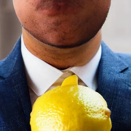 Image similar to a lemon wearing a suit