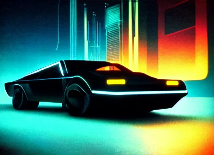 Image similar to knight rider, 1 9 8 2, futuristic style, soft neon, palm, synthwave, technology, shit, daft punk