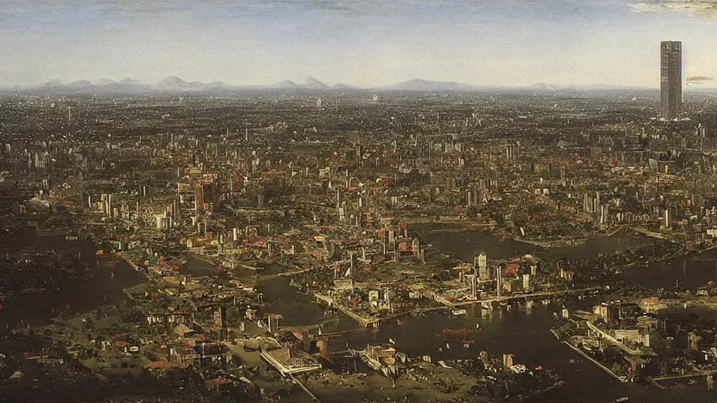 Prompt: quezon city, by canaletto