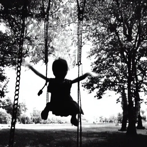 Image similar to grunge disposable camera photo of a little girl on a swing | horror | nightmare