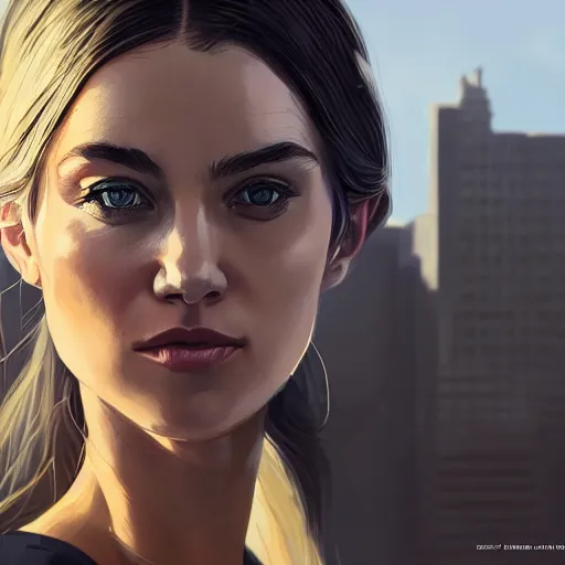 Prompt: highly detailed portrait, supermodel, in gta v, stephen bliss, unreal engine, fantasy art by greg rutkowski, loish, rhads, ferdinand knab, makoto shinkai and lois van baarle, ilya kuvshinov, rossdraws, tom bagshaw, global illumination, radiant light, detailed and intricate environment