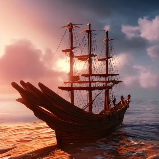 Prompt: a pirate ship background, octane render, ocean landscape,