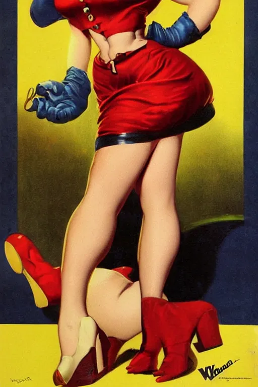 Prompt: pin-up poster of Wario by Gil Elvgren
