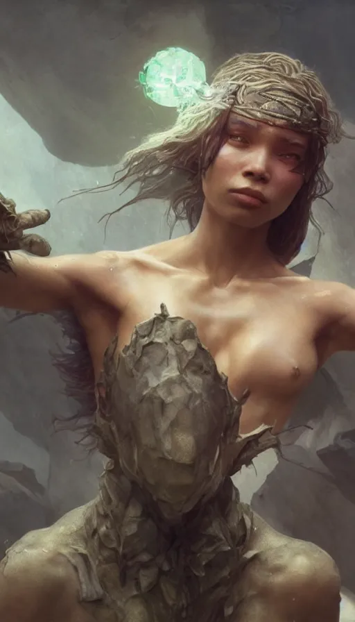 Image similar to epic masterpiece zoe kravitz, sweaty skin, hyperrealistic, octane render, cinematic, beautiful face and flawless skin, perfect hands, 5 fingers, by edgar maxence and ross tran and michael whelan, legends of runeterra
