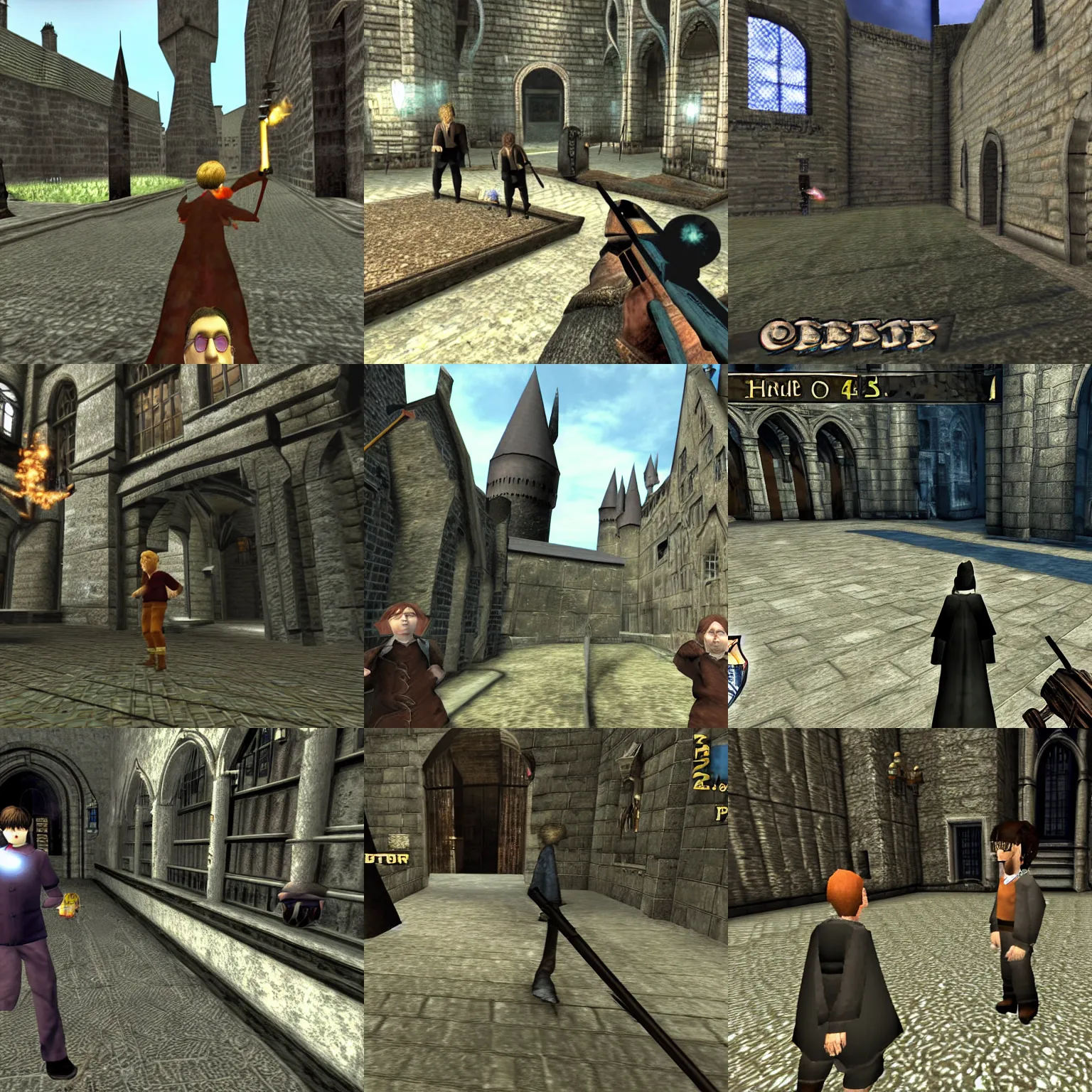 Prompt: Harry Potter as a PS2 first person shooter, screenshot
