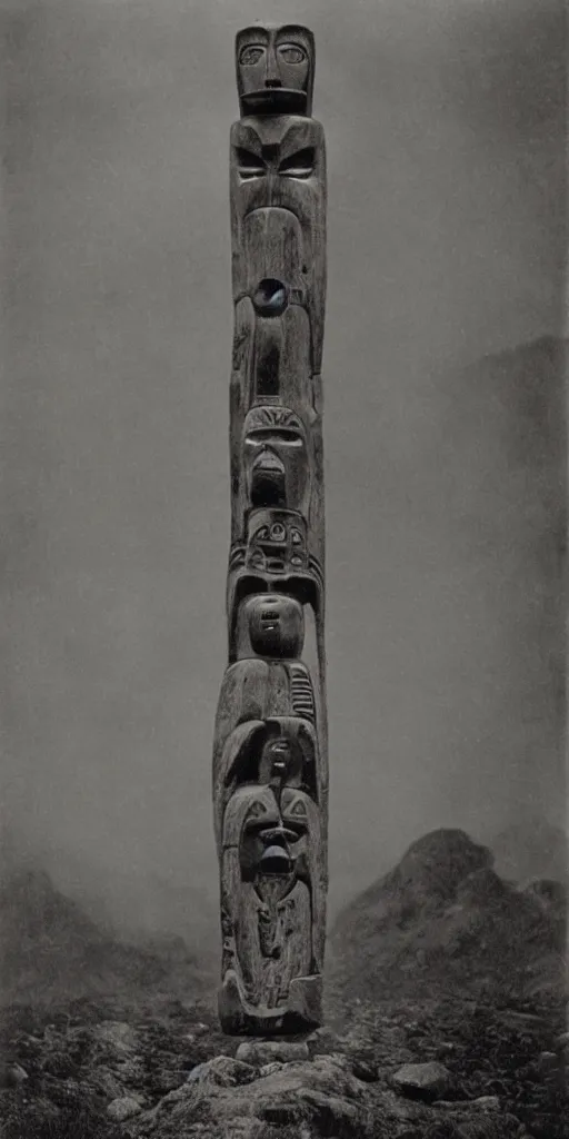 Image similar to vintage photo of Tsimshian totem by edward s curtis