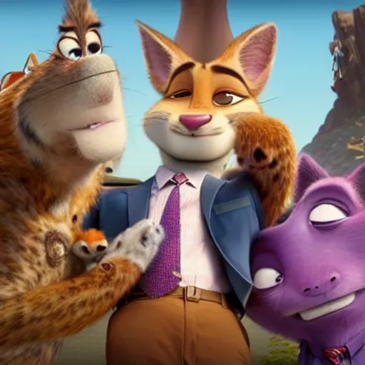 Image similar to still from the movie Zootopia depicting Saul Goodman as an anthropomorphic animal character