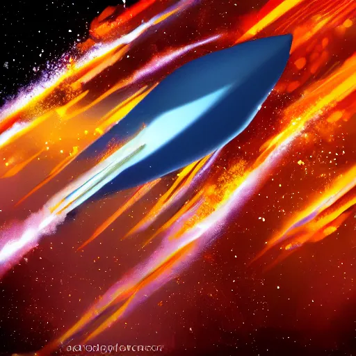 Prompt: Rocket ship, motion blur, explosion, fire, space, digital art