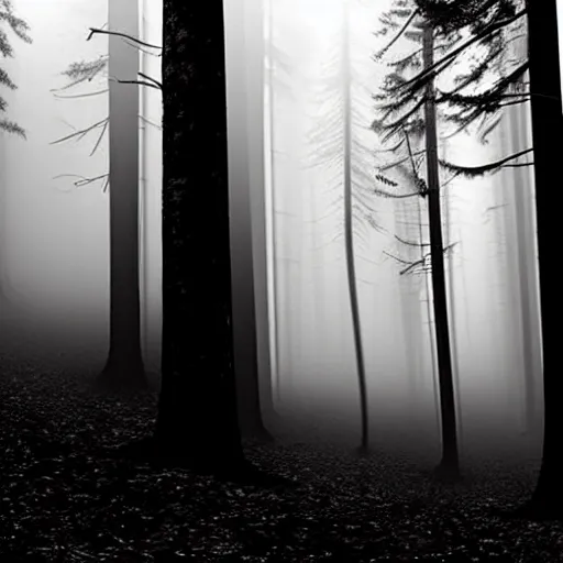 Image similar to hundreds of shadow people hidden in forest, staring with glowing white eyes, hyperrealistic, 8k, extremely detailed, black and white, foggy, grainy, very old