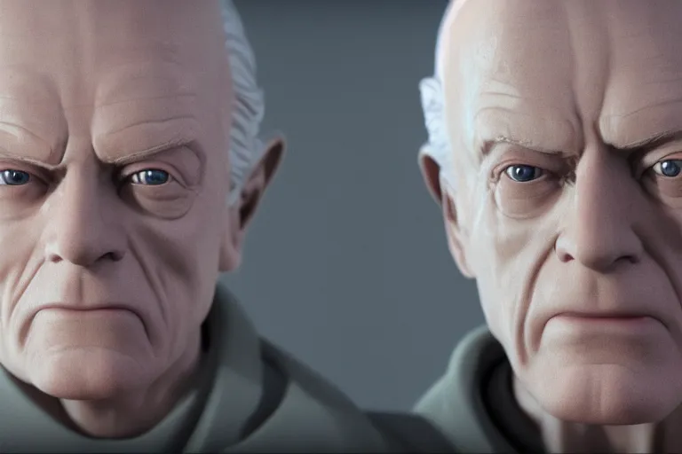 Image similar to a cinematic still of Ian McDiarmid as palpatine, ((octane render, nvidia raytracing demo)), masterpiece