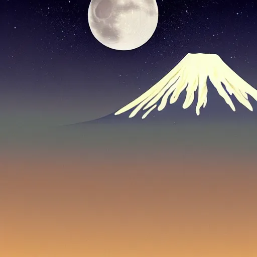 Prompt: Giant Wave with mount fuji in the background, moon in the background,night, elegant, highly detailed, digital painting, artstation, concept art, smooth, sharp focus