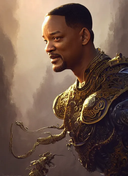 Image similar to will smith as oscar diggs, intricate, d & d, fantasy, art nouveau, digital painting, trending on artstation, sharp focus, wide shot, illustration, global illumination, ray tracing, art by artgerm and greg rutkowski and ruan jia