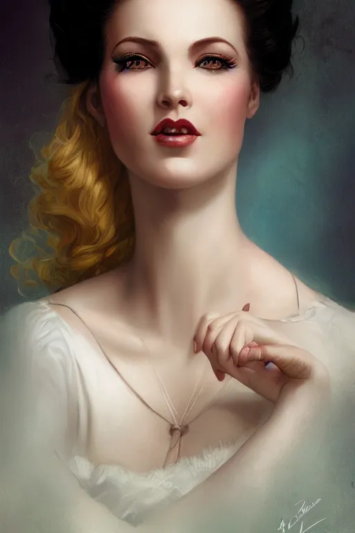 Image similar to a portrait of lara parker as angelique by charlie bowater and anna dittmann and gil elvgren.