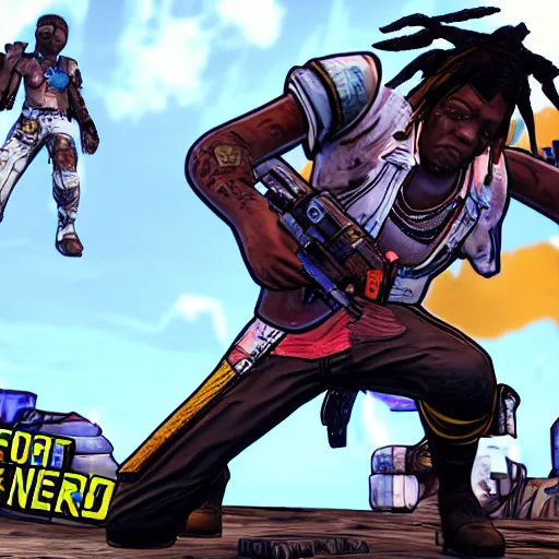 Image similar to rapper Chief Keef in borderlands 2 very detailed 4K quality super realistic