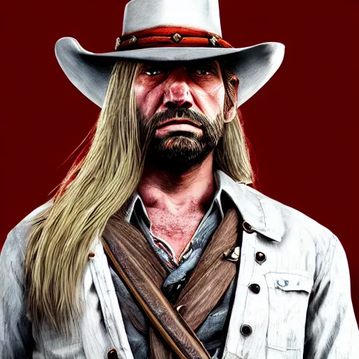 Prompt: a portrait of long!! white!! haired!! angry!! man!! as a red dead redemption 2 character shot from red dead redemption 2, ray tracing x, wet reflections, unreal engine 5, intricate details, fantasy, hyper realism, humongous view, smooth, cinematic