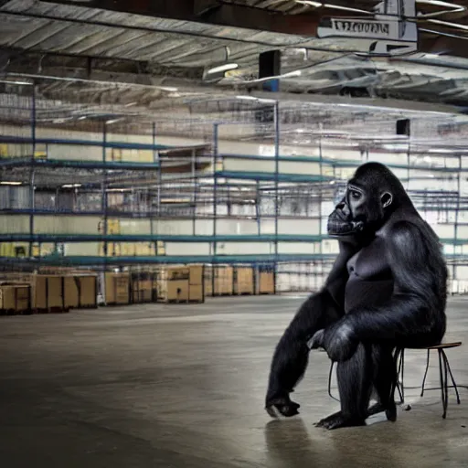 Prompt: a gorilla in a warehouse