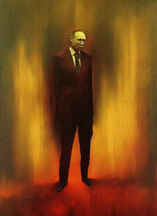 Image similar to Painting in a style of Beksinski featuring Vladimir Putin