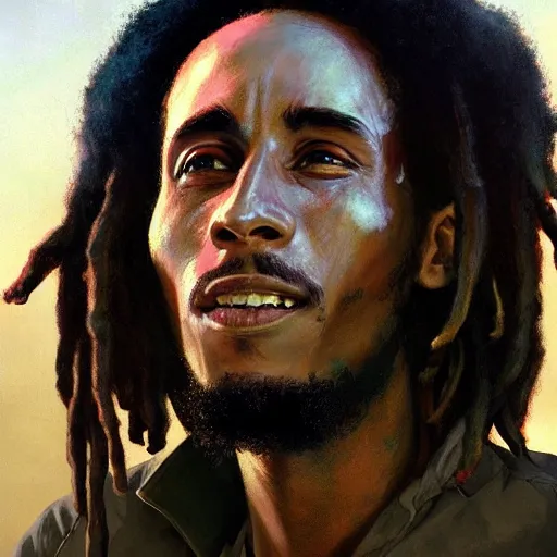 Image similar to closeup portrait of a young bob marley, serene light, gorgeous view, depth, high detail, digital art, painted by greg rutkowski and seb mckinnon, by tim burton, trending on artstation