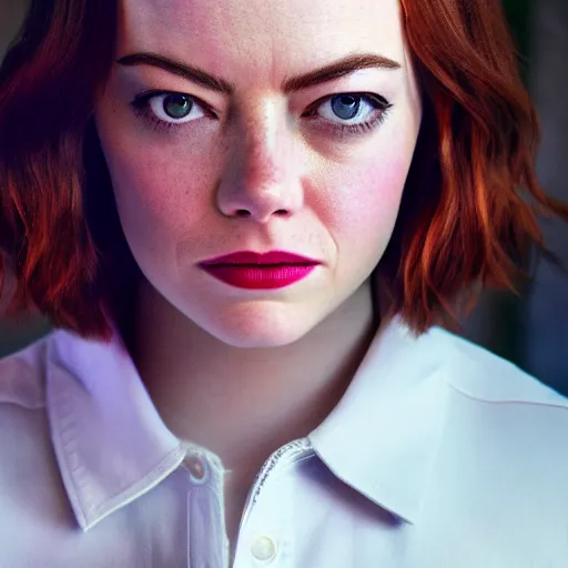 Image similar to Emma Stone in Stranger Things, XF IQ4, 150MP, 50mm, f/1.4, ISO 200, 1/160s, natural light, Adobe Lightroom, DxO Photolab, Corel PaintShop Pro, rule of thirds, symmetrical balance, depth layering, polarizing filter, Sense of Depth