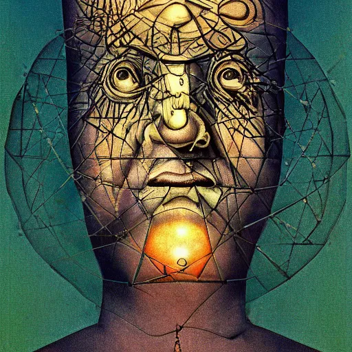 Prompt: lost in the mind of a quantum god head surrealism