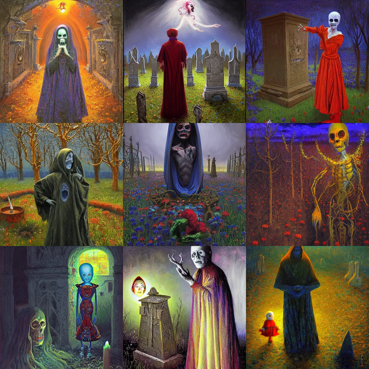 Prompt: nizovtsev victor painting of a creepy ghost in a menacing graveyard