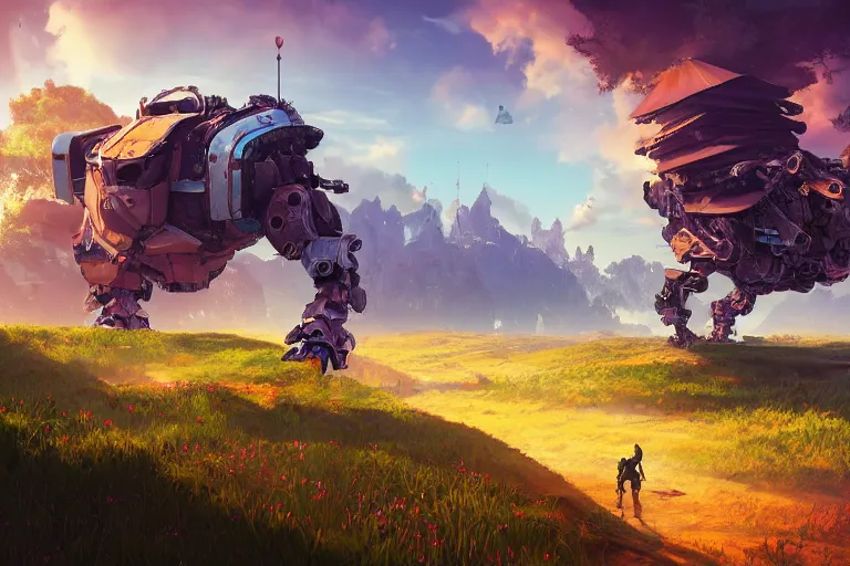 Image similar to gediminas pranckevicius machine mecanical creature robot of horizon forbidden west horizon zero dawn radiating a glowing aura global illumination ray tracing hdr fanart arstation by ian pesty and alena aenami artworks in 4 k